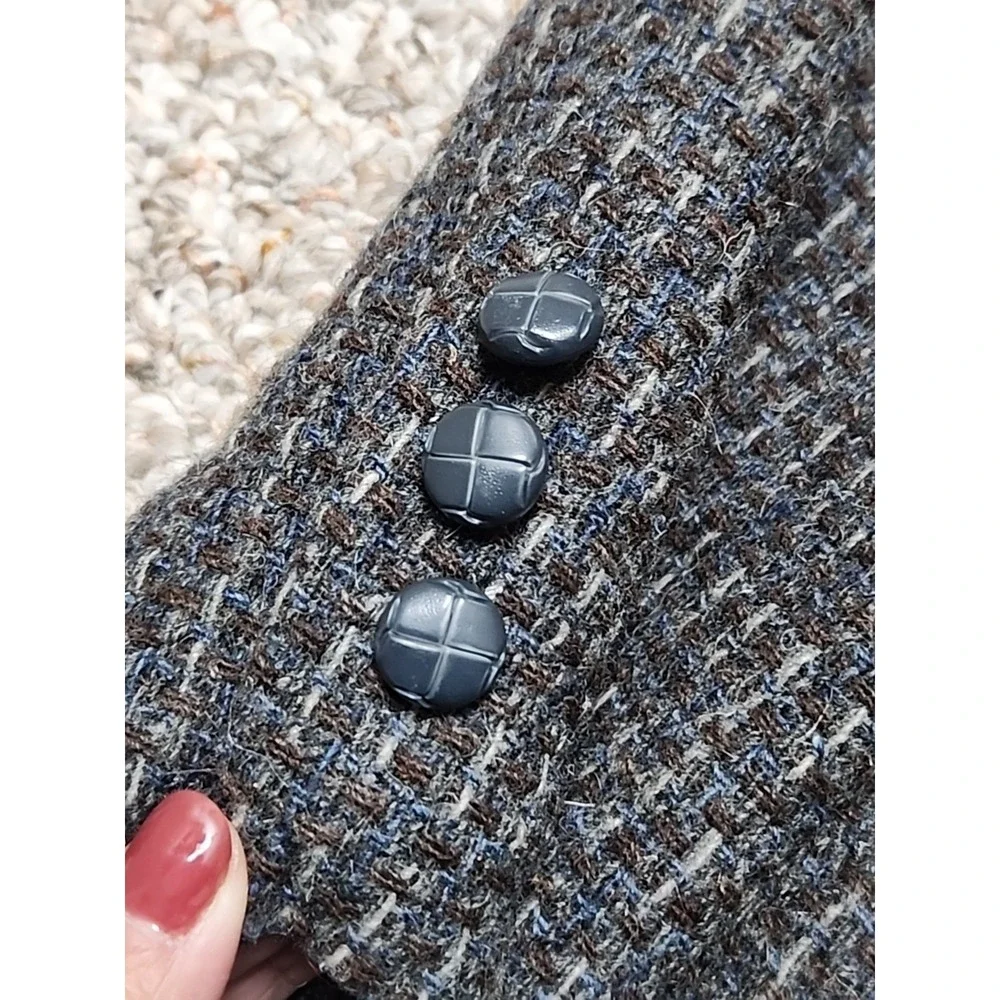 Vintage 80s 90s Gap Wool Tweed Single Button Blazer Gray Brown Blue Textured 40R